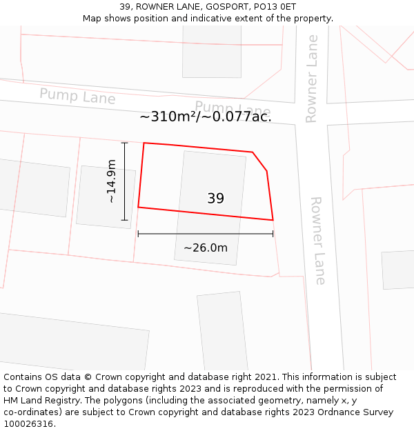 39, ROWNER LANE, GOSPORT, PO13 0ET: Plot and title map