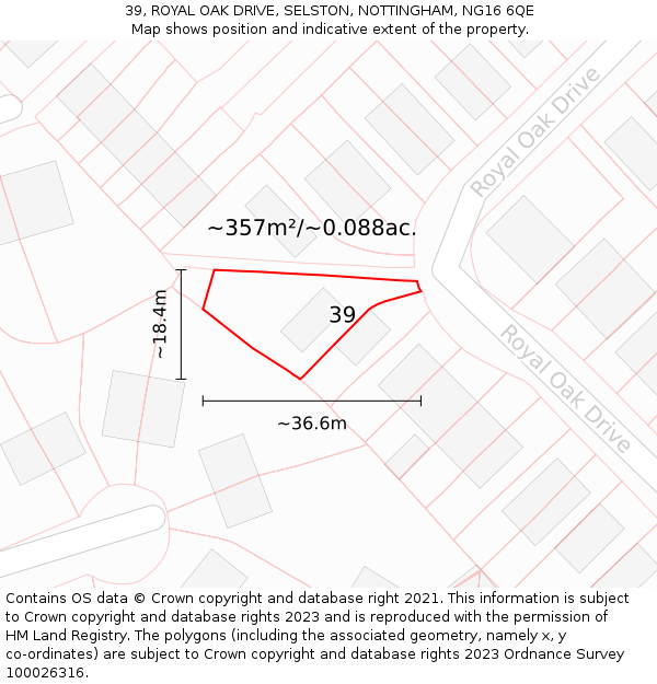 39, ROYAL OAK DRIVE, SELSTON, NOTTINGHAM, NG16 6QE: Plot and title map