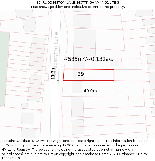 39, RUDDINGTON LANE, NOTTINGHAM, NG11 7BG: Plot and title map
