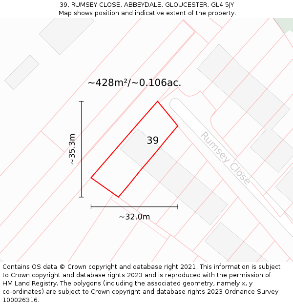 39, RUMSEY CLOSE, ABBEYDALE, GLOUCESTER, GL4 5JY: Plot and title map