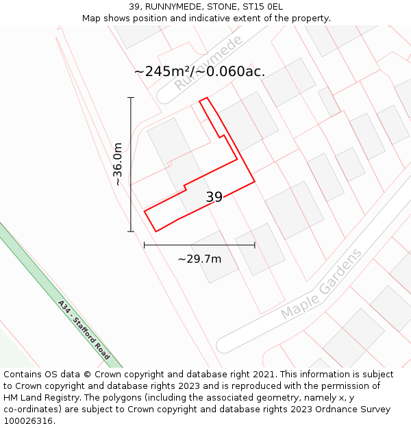 39, RUNNYMEDE, STONE, ST15 0EL: Plot and title map