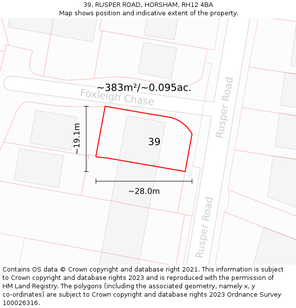 39, RUSPER ROAD, HORSHAM, RH12 4BA: Plot and title map