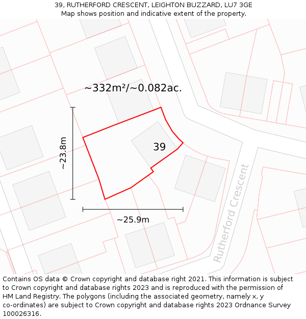 39, RUTHERFORD CRESCENT, LEIGHTON BUZZARD, LU7 3GE: Plot and title map