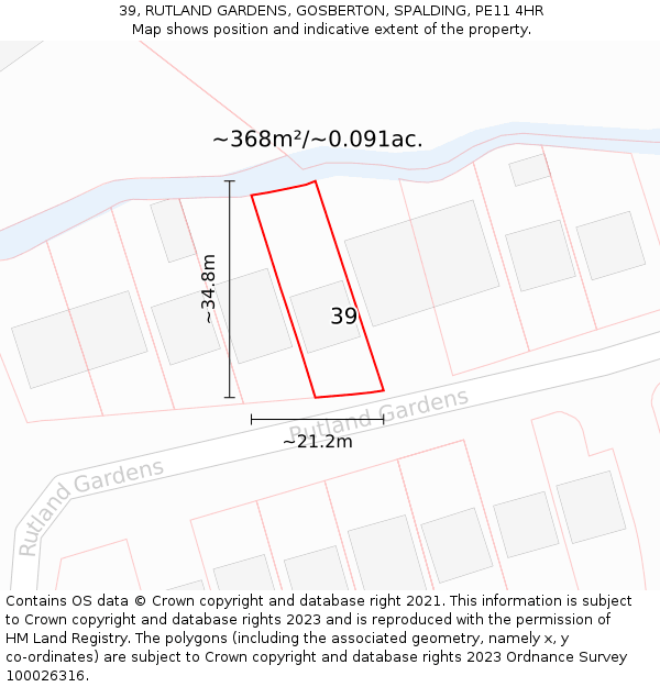 39, RUTLAND GARDENS, GOSBERTON, SPALDING, PE11 4HR: Plot and title map