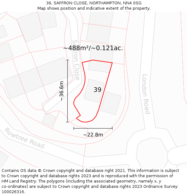 39, SAFFRON CLOSE, NORTHAMPTON, NN4 0SG: Plot and title map