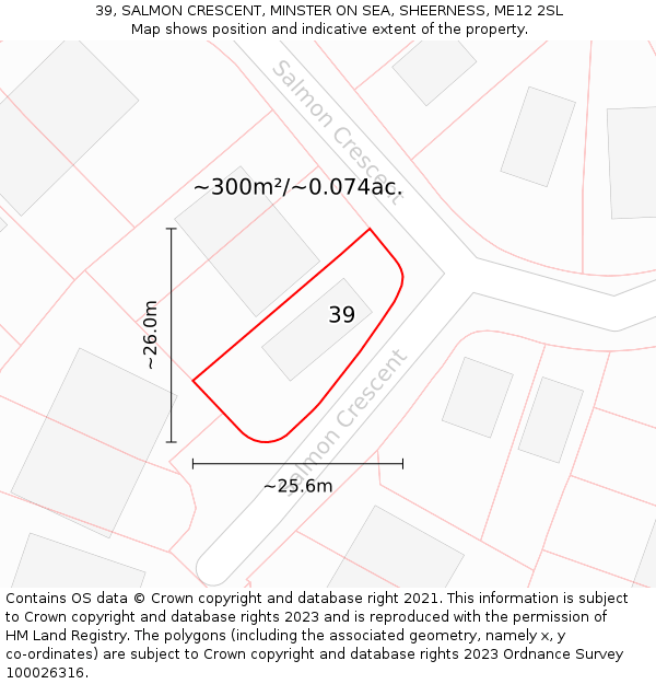 39, SALMON CRESCENT, MINSTER ON SEA, SHEERNESS, ME12 2SL: Plot and title map
