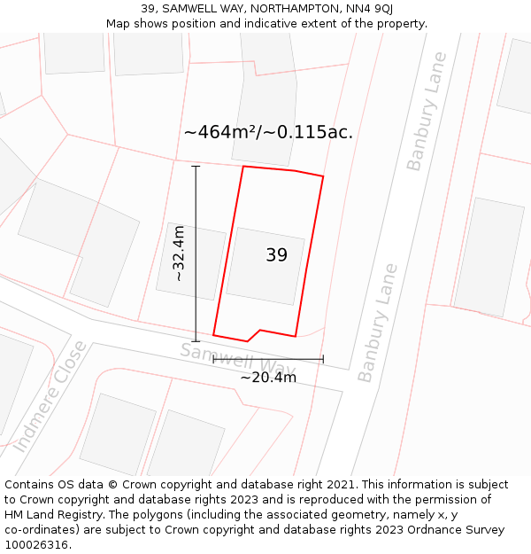 39, SAMWELL WAY, NORTHAMPTON, NN4 9QJ: Plot and title map