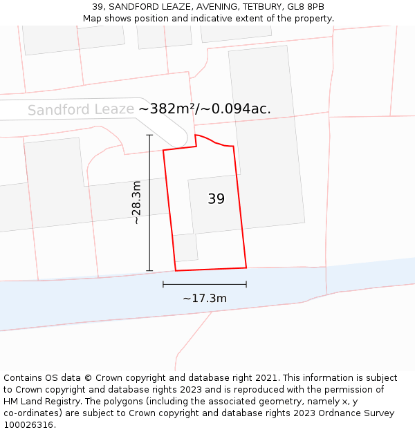 39, SANDFORD LEAZE, AVENING, TETBURY, GL8 8PB: Plot and title map