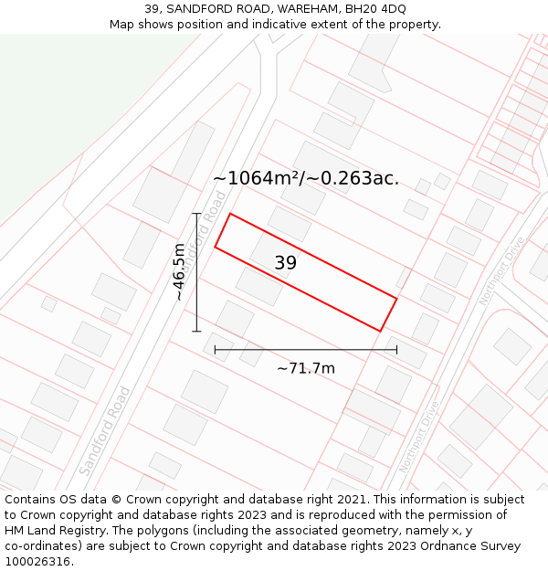 39, SANDFORD ROAD, WAREHAM, BH20 4DQ: Plot and title map