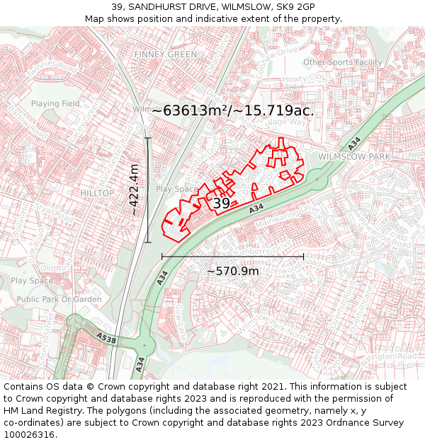 39, SANDHURST DRIVE, WILMSLOW, SK9 2GP: Plot and title map