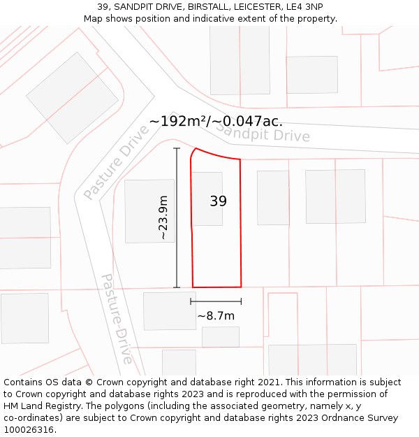 39, SANDPIT DRIVE, BIRSTALL, LEICESTER, LE4 3NP: Plot and title map