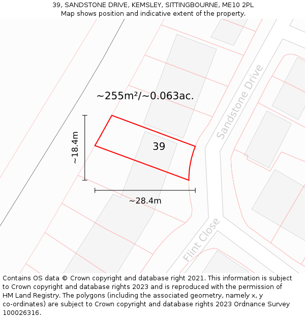 39, SANDSTONE DRIVE, KEMSLEY, SITTINGBOURNE, ME10 2PL: Plot and title map