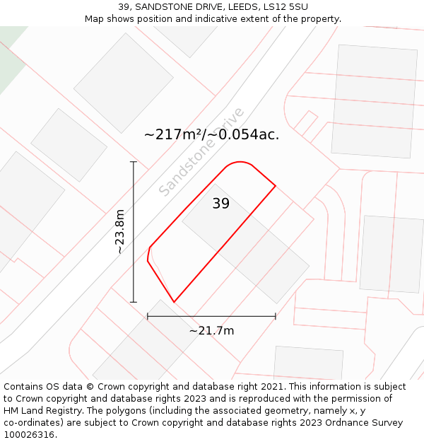 39, SANDSTONE DRIVE, LEEDS, LS12 5SU: Plot and title map