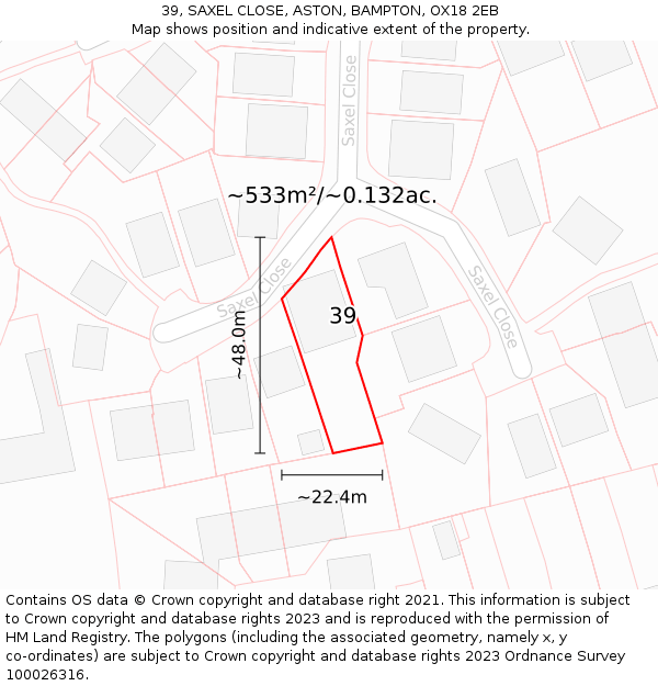 39, SAXEL CLOSE, ASTON, BAMPTON, OX18 2EB: Plot and title map