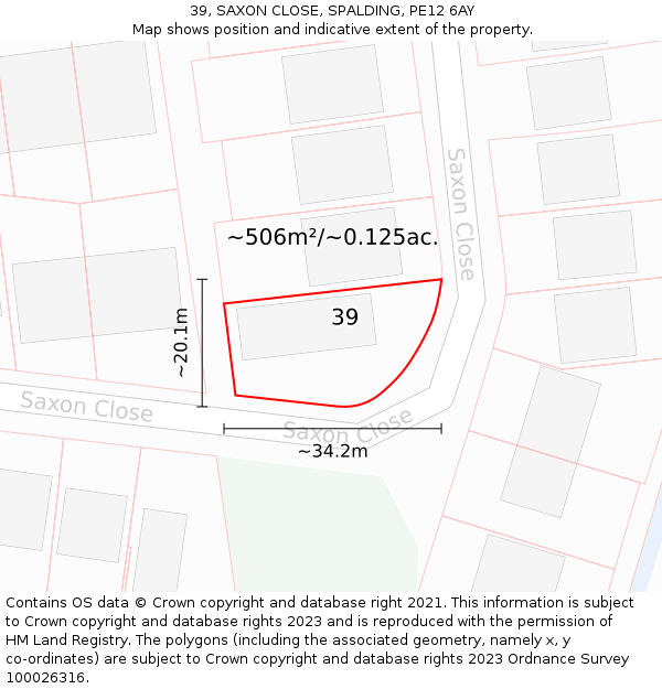 39, SAXON CLOSE, SPALDING, PE12 6AY: Plot and title map