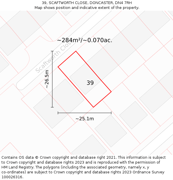 39, SCAFTWORTH CLOSE, DONCASTER, DN4 7RH: Plot and title map
