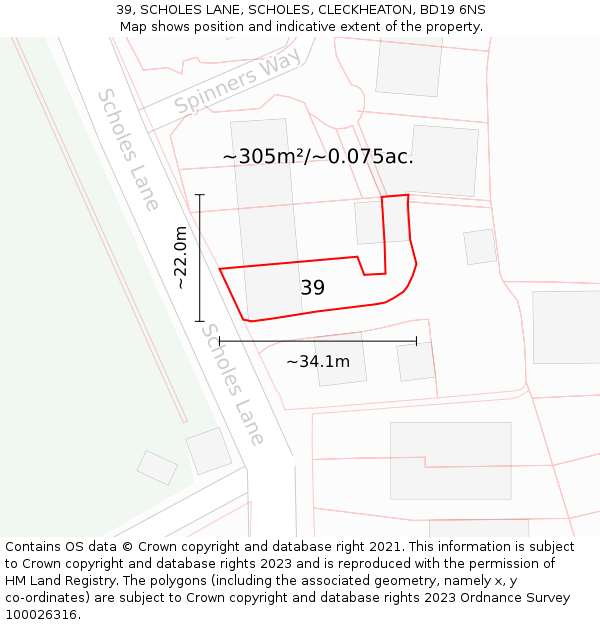 39, SCHOLES LANE, SCHOLES, CLECKHEATON, BD19 6NS: Plot and title map
