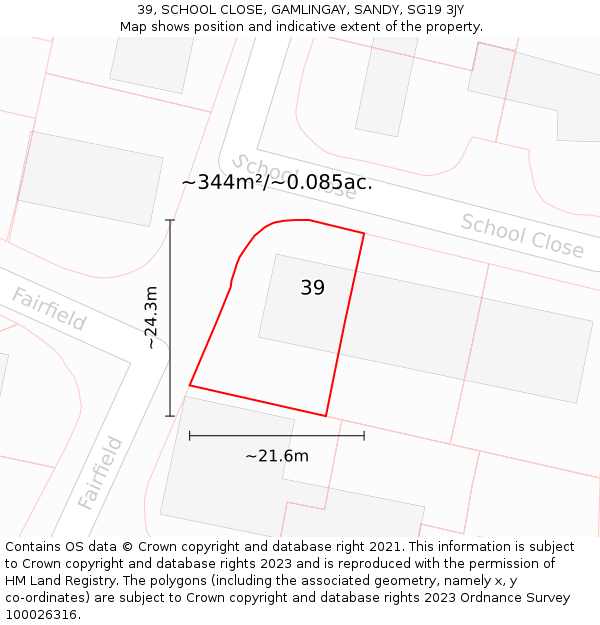 39, SCHOOL CLOSE, GAMLINGAY, SANDY, SG19 3JY: Plot and title map