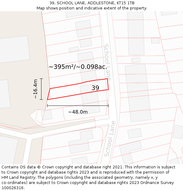39, SCHOOL LANE, ADDLESTONE, KT15 1TB: Plot and title map