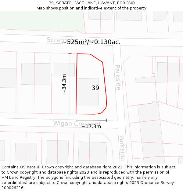 39, SCRATCHFACE LANE, HAVANT, PO9 3NQ: Plot and title map