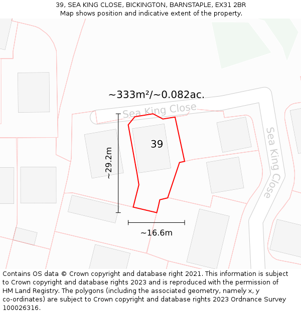 39, SEA KING CLOSE, BICKINGTON, BARNSTAPLE, EX31 2BR: Plot and title map