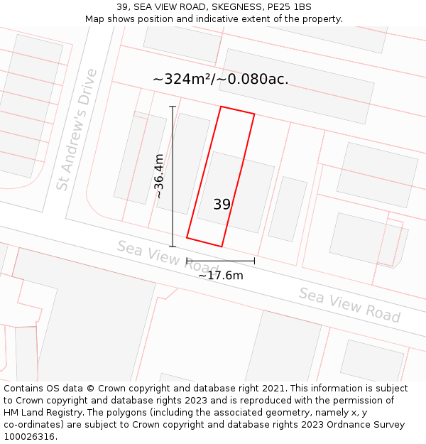 39, SEA VIEW ROAD, SKEGNESS, PE25 1BS: Plot and title map
