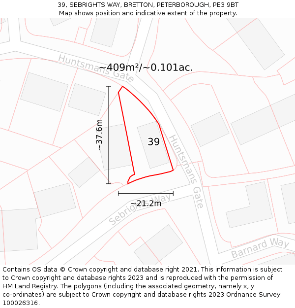 39, SEBRIGHTS WAY, BRETTON, PETERBOROUGH, PE3 9BT: Plot and title map