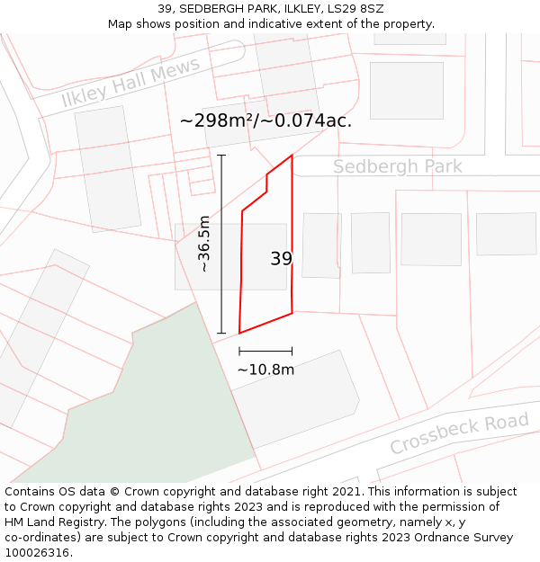 39, SEDBERGH PARK, ILKLEY, LS29 8SZ: Plot and title map