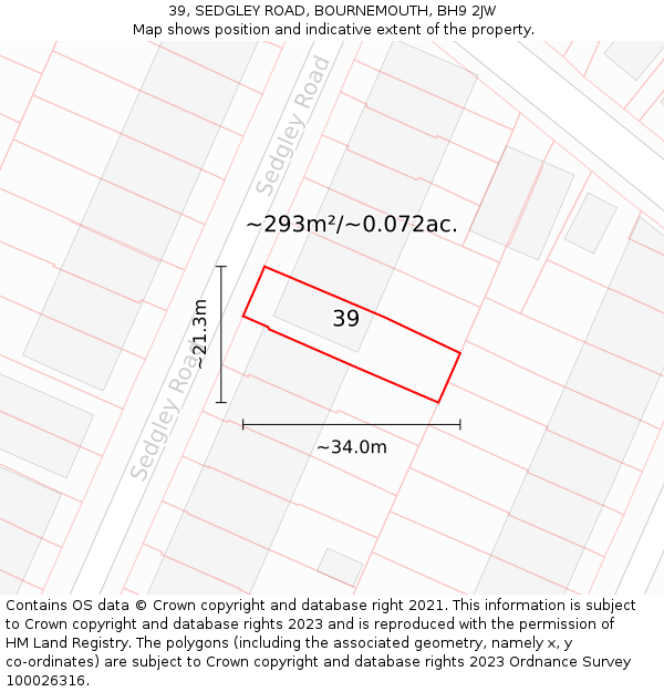 39, SEDGLEY ROAD, BOURNEMOUTH, BH9 2JW: Plot and title map