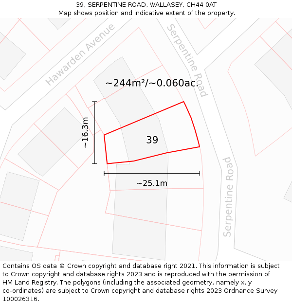 39, SERPENTINE ROAD, WALLASEY, CH44 0AT: Plot and title map