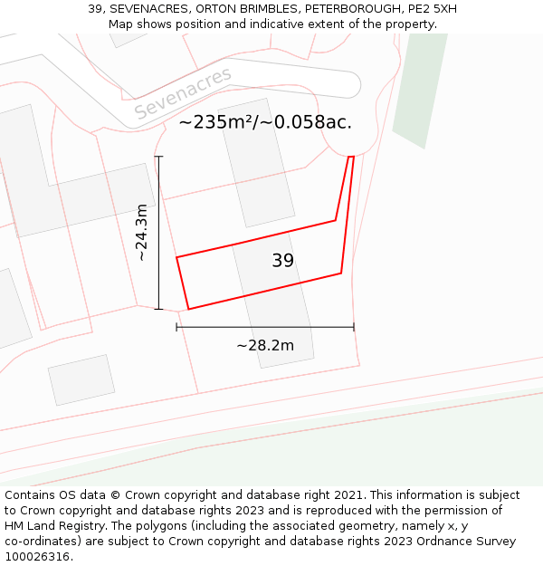 39, SEVENACRES, ORTON BRIMBLES, PETERBOROUGH, PE2 5XH: Plot and title map