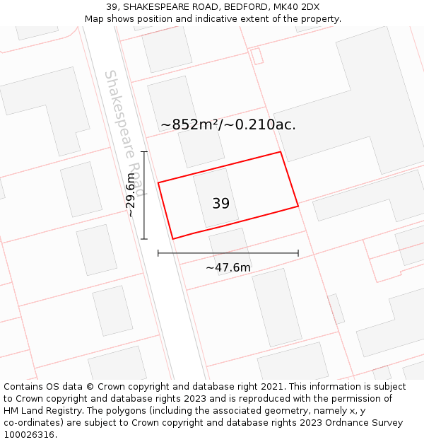39, SHAKESPEARE ROAD, BEDFORD, MK40 2DX: Plot and title map