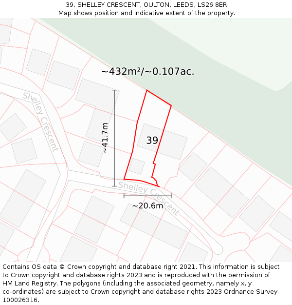 39, SHELLEY CRESCENT, OULTON, LEEDS, LS26 8ER: Plot and title map