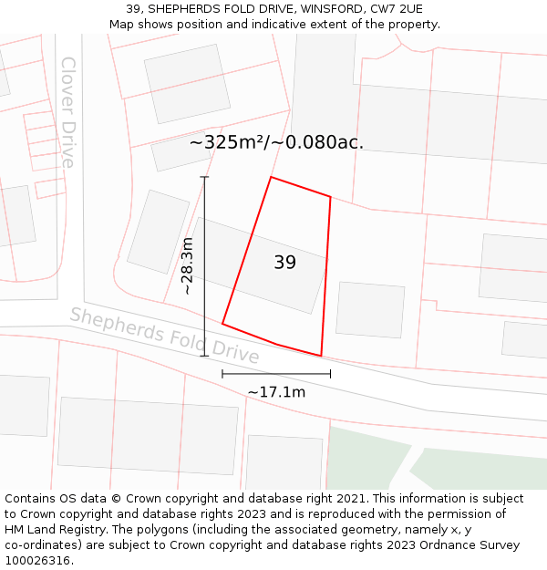 39, SHEPHERDS FOLD DRIVE, WINSFORD, CW7 2UE: Plot and title map
