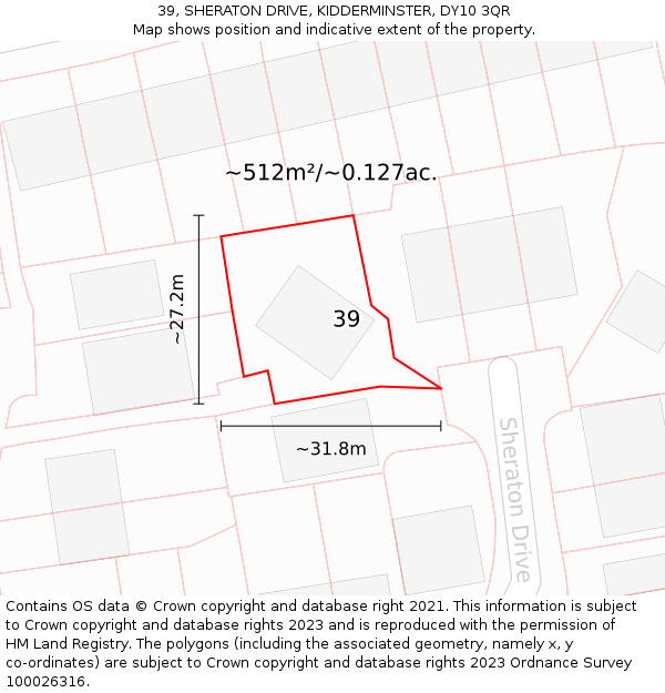 39, SHERATON DRIVE, KIDDERMINSTER, DY10 3QR: Plot and title map