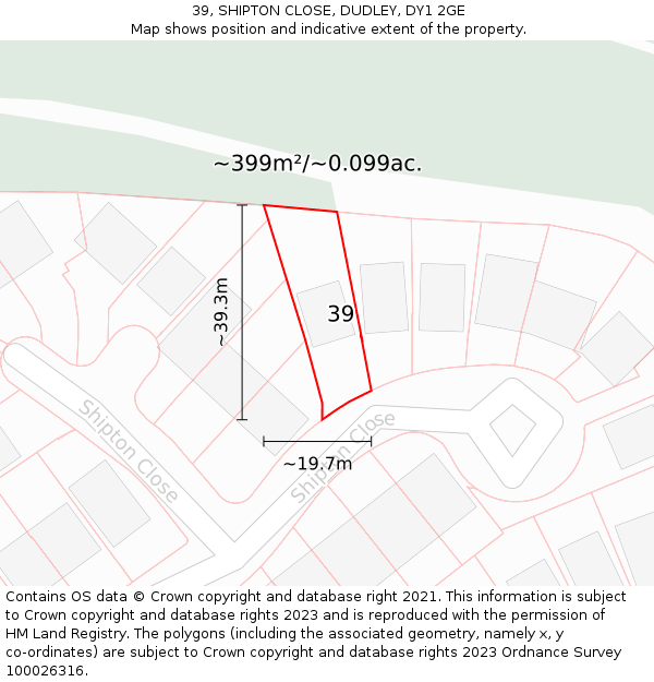 39, SHIPTON CLOSE, DUDLEY, DY1 2GE: Plot and title map