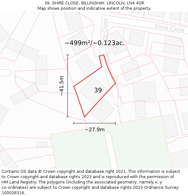 39, SHIRE CLOSE, BILLINGHAY, LINCOLN, LN4 4GR: Plot and title map