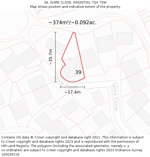 39, SHIRE CLOSE, PAIGNTON, TQ4 7SW: Plot and title map