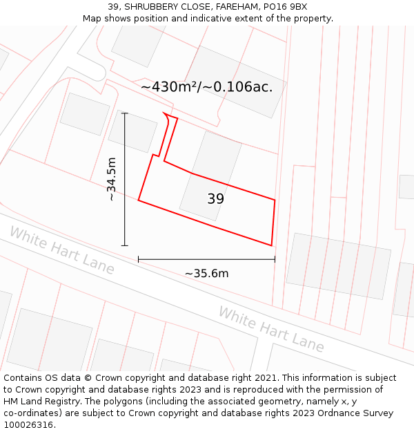 39, SHRUBBERY CLOSE, FAREHAM, PO16 9BX: Plot and title map
