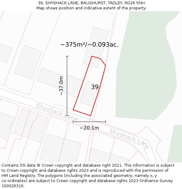 39, SHYSHACK LANE, BAUGHURST, TADLEY, RG26 5NH: Plot and title map