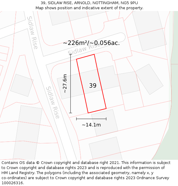 39, SIDLAW RISE, ARNOLD, NOTTINGHAM, NG5 9PU: Plot and title map