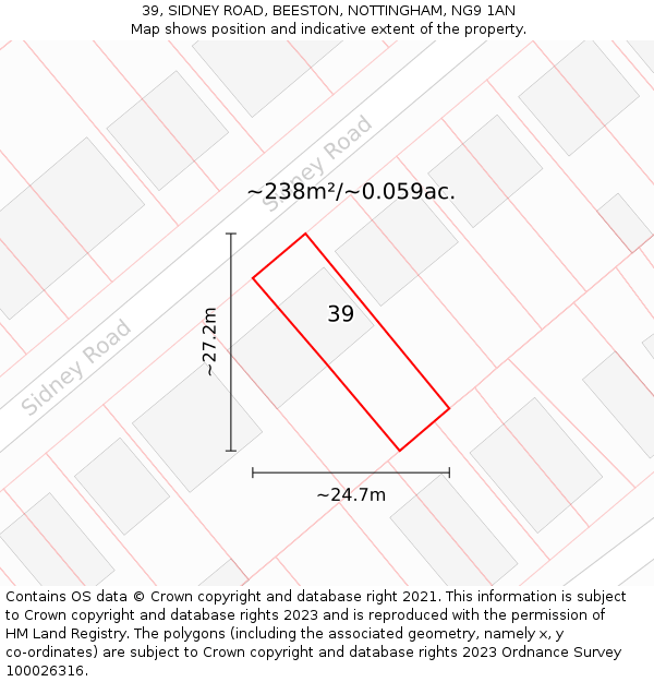 39, SIDNEY ROAD, BEESTON, NOTTINGHAM, NG9 1AN: Plot and title map