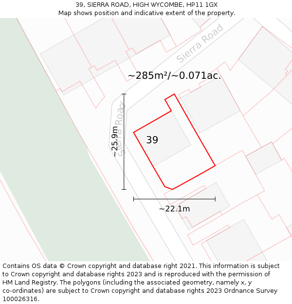 39, SIERRA ROAD, HIGH WYCOMBE, HP11 1GX: Plot and title map