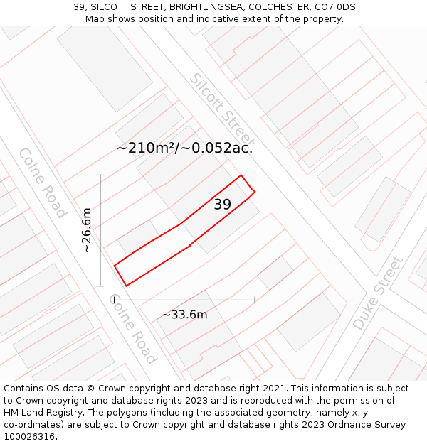 39, SILCOTT STREET, BRIGHTLINGSEA, COLCHESTER, CO7 0DS: Plot and title map