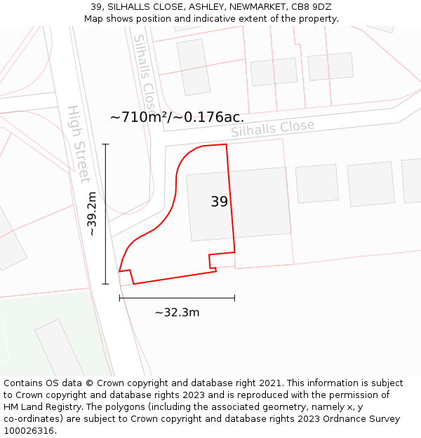 39, SILHALLS CLOSE, ASHLEY, NEWMARKET, CB8 9DZ: Plot and title map