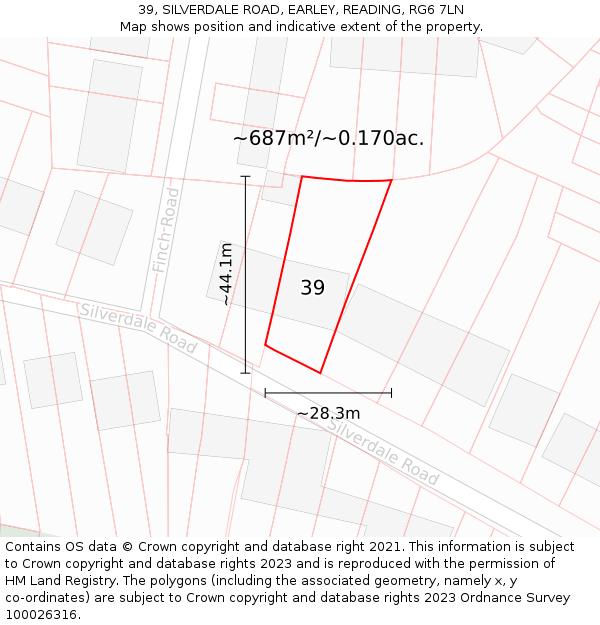 39, SILVERDALE ROAD, EARLEY, READING, RG6 7LN: Plot and title map