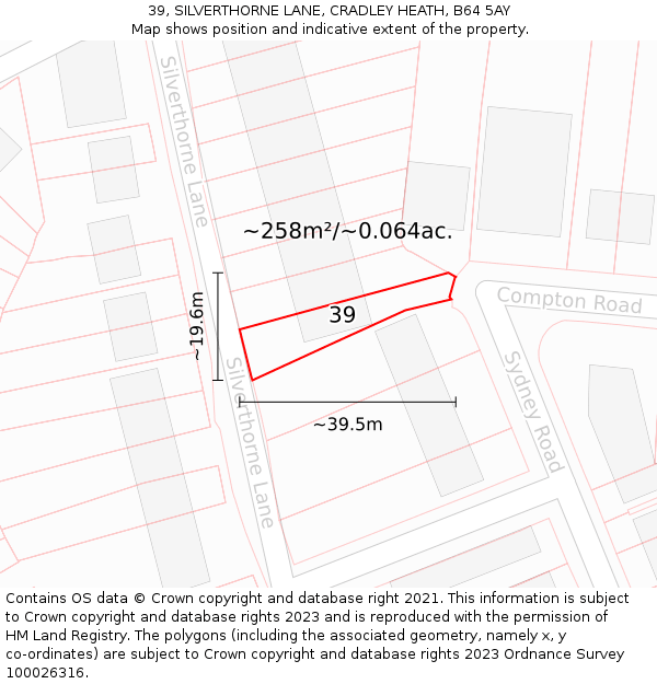 39, SILVERTHORNE LANE, CRADLEY HEATH, B64 5AY: Plot and title map