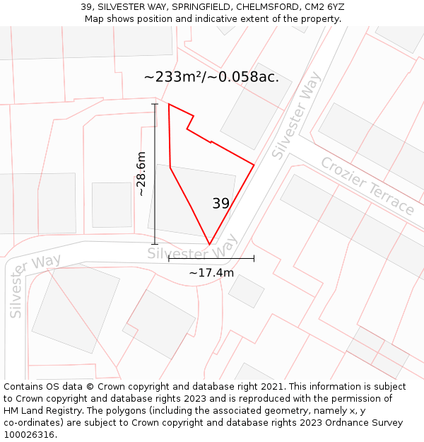 39, SILVESTER WAY, SPRINGFIELD, CHELMSFORD, CM2 6YZ: Plot and title map