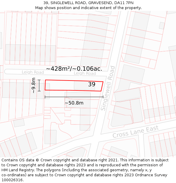 39, SINGLEWELL ROAD, GRAVESEND, DA11 7PN: Plot and title map