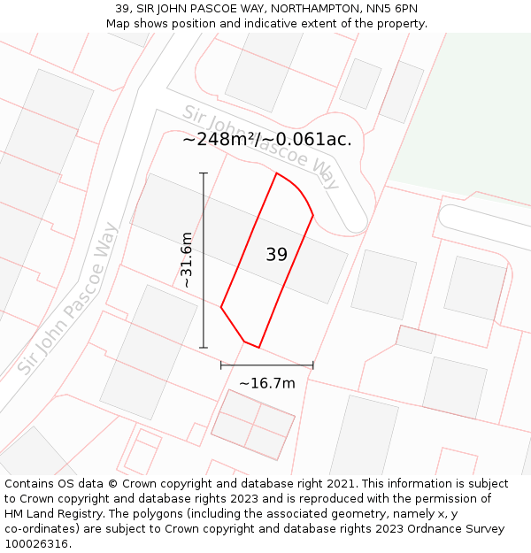 39, SIR JOHN PASCOE WAY, NORTHAMPTON, NN5 6PN: Plot and title map